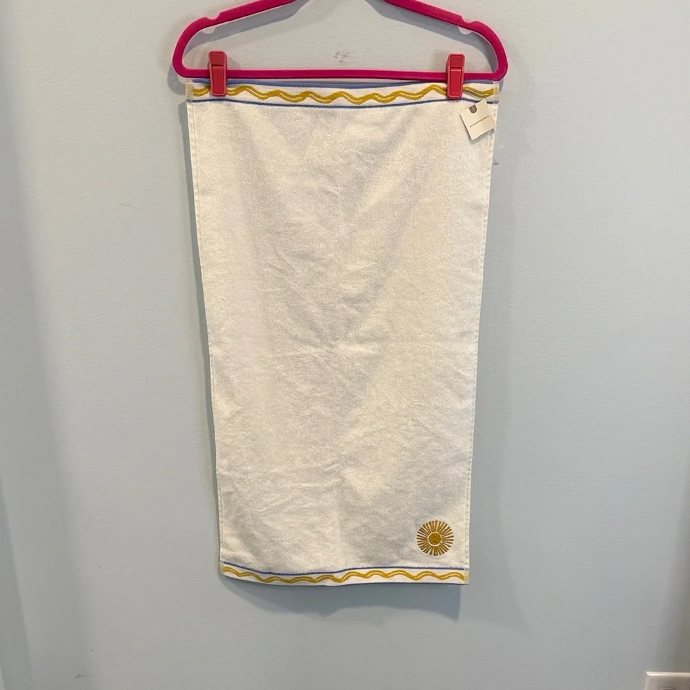 SET of Anthropologie Minnie Cotton Embroidered Icon Hand Towel in Yellow NWT